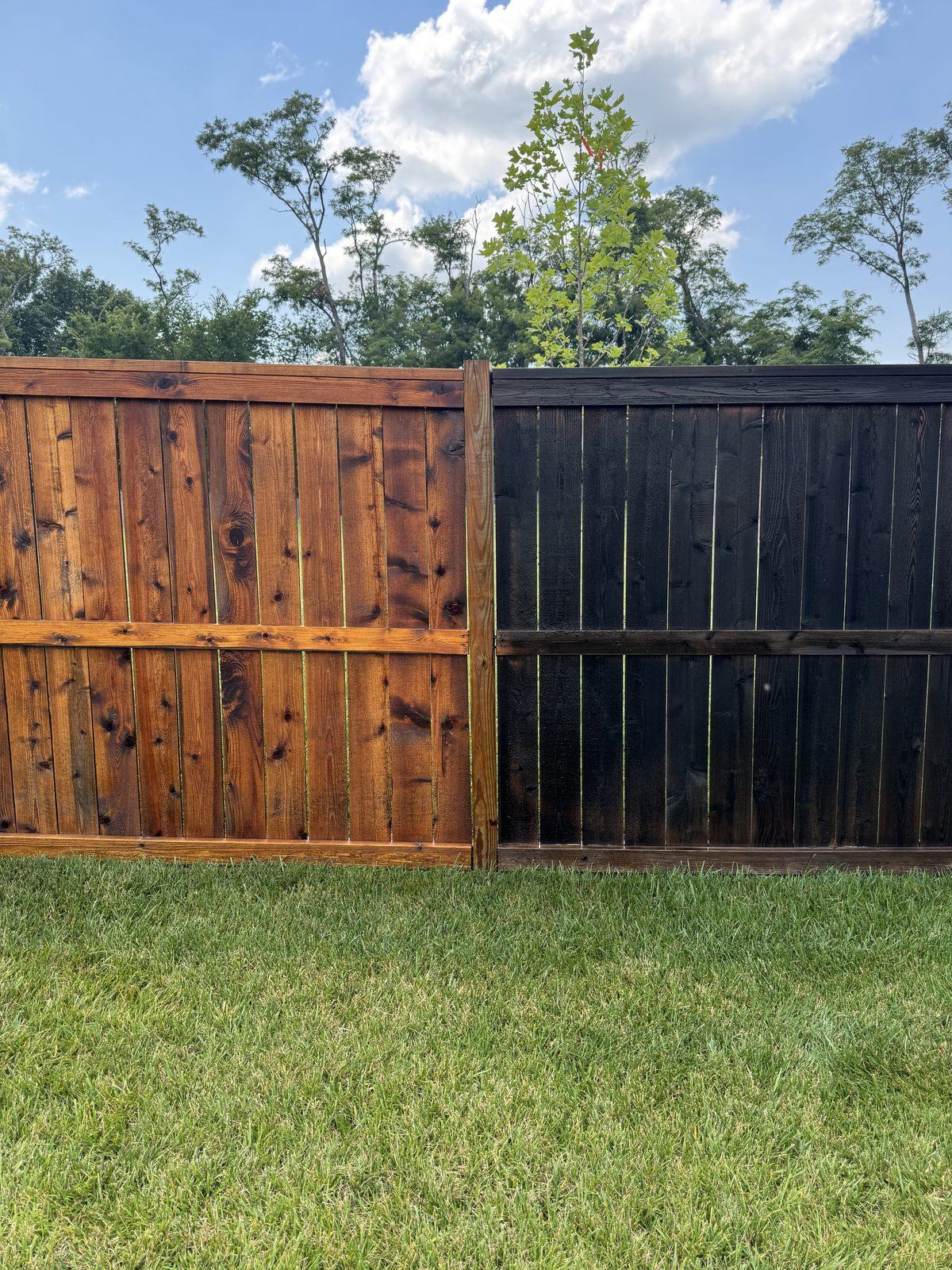 Two tone fence, walnut beside black, fences staining in Kansas City by Staining Grain