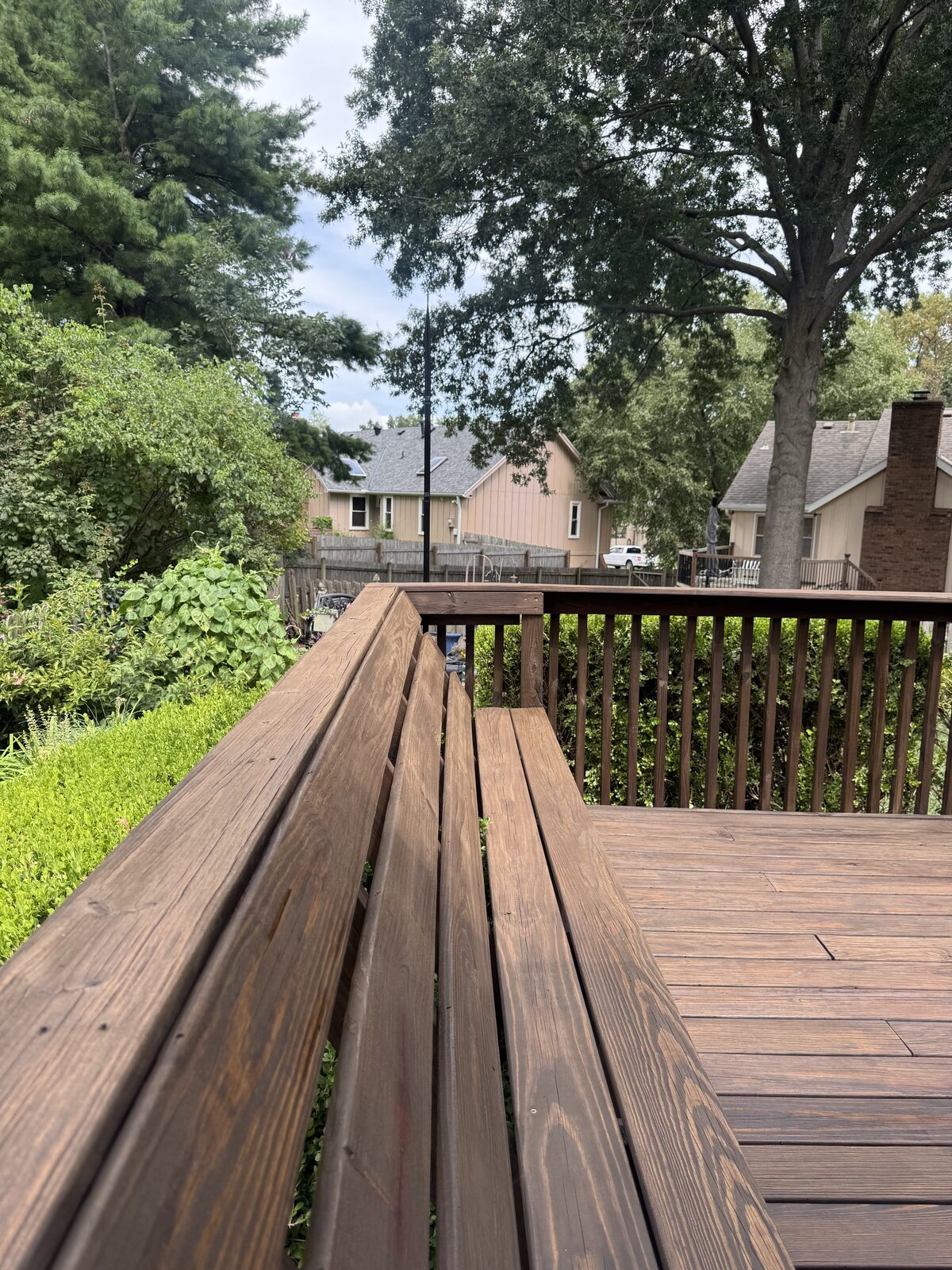 Dark stained deck and bench