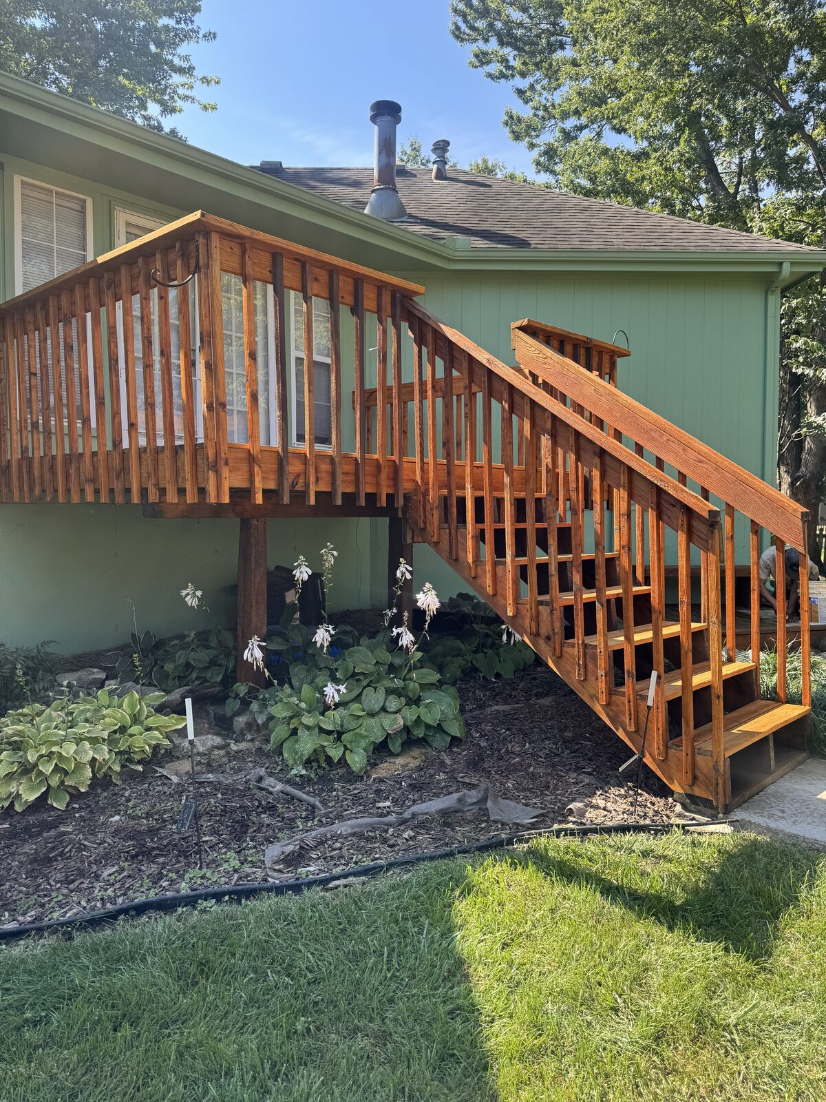 Deck stairs and railing